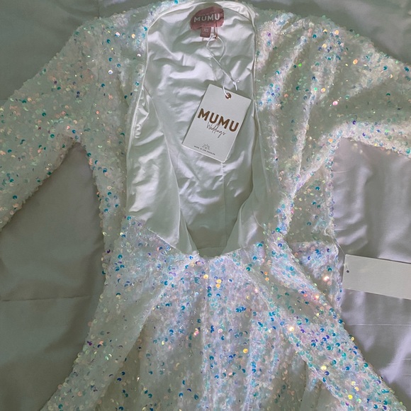 Show Me Your MuMu Martina Wrap Jumpsuit White Sparkle Sequins Flared Bottoms - Picture 10 of 10